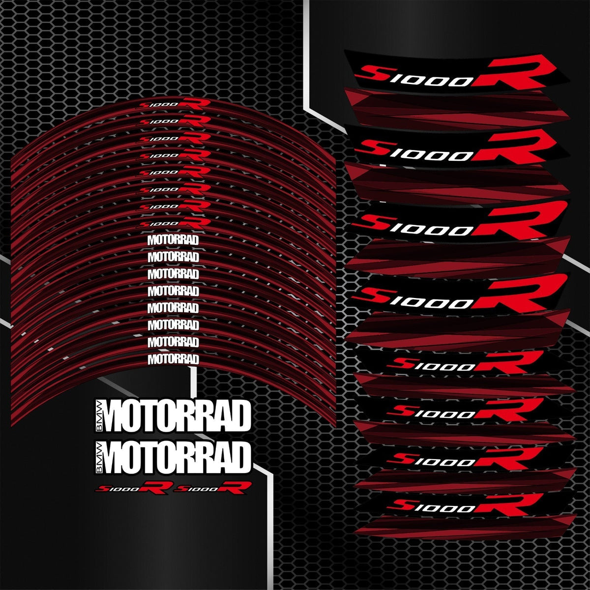 BMW S1000R M Sport ratlankių lipdukų komplektas – detalus priartinimas