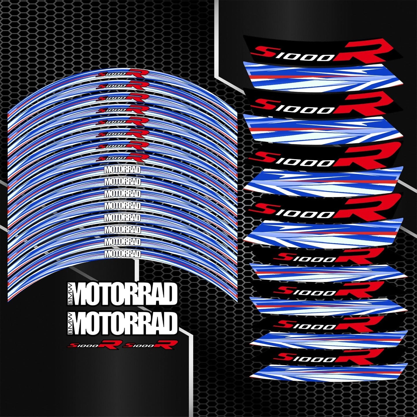 BMW S1000R M Sport Performance lipdukų rinkinys – detalus priartinimas