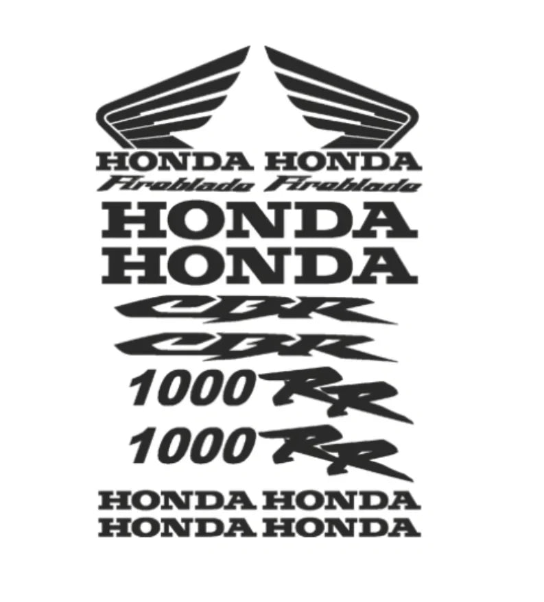 Honda motociklų lipdukų rinkinys baltame fone, įskaitant Fireblade, CBR, 1000RR