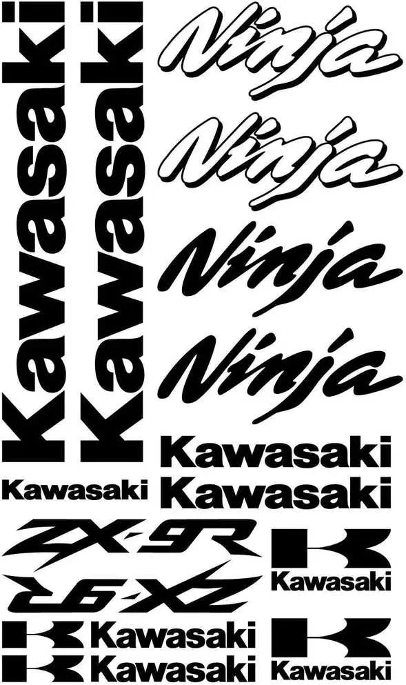 Kawasaki ir Ninja lipdukų kolekcija baltame fone