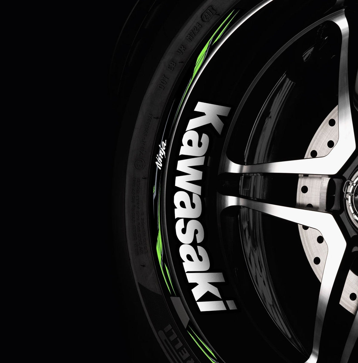 Sportinio stiliaus Kawasaki NINJA ratlankių lipdukai – aukštos kokybės grafika