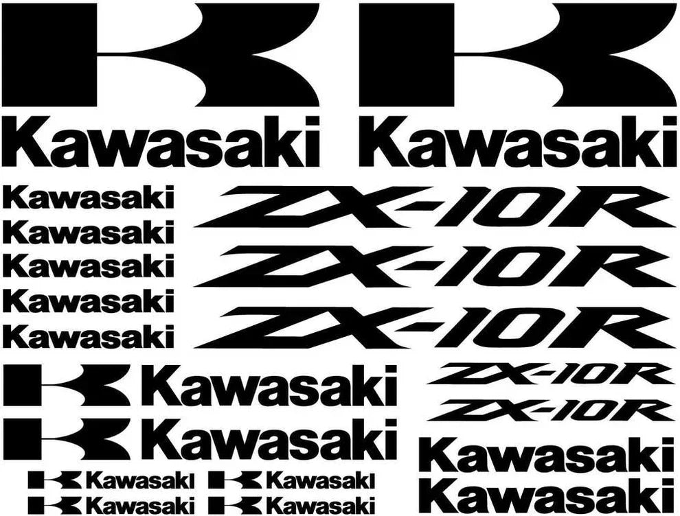 Juodai baltų Kawasaki ZX-10R lipdukų rinkinys.