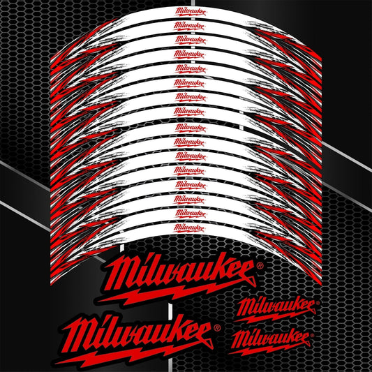 MILWAUKEE ratlankių lipdukų komplektas Honda, BMW, Yamaha ir Kawasaki motociklams
