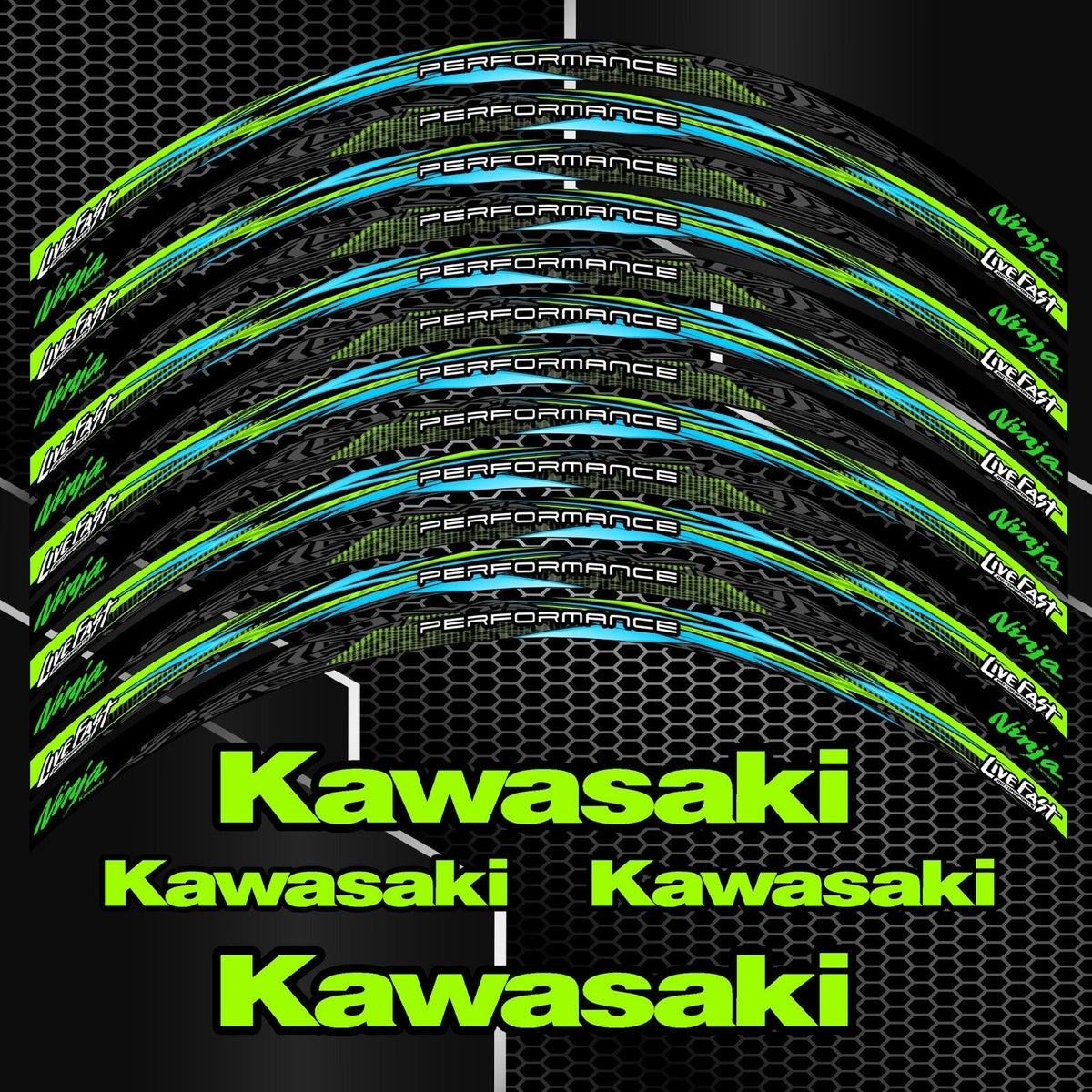 Juodi ratlankių lipdukai Kawasaki NINJA H2, ZX, 636, 400 motociklams