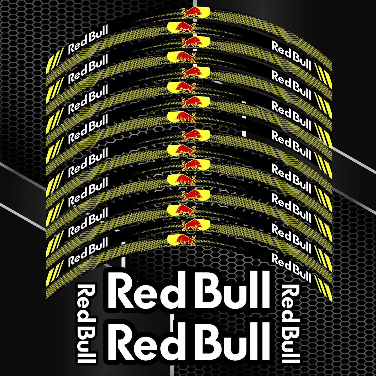RedBull ratlankių lipdukų rinkinys Honda, Yamaha ir Kawasaki motociklams