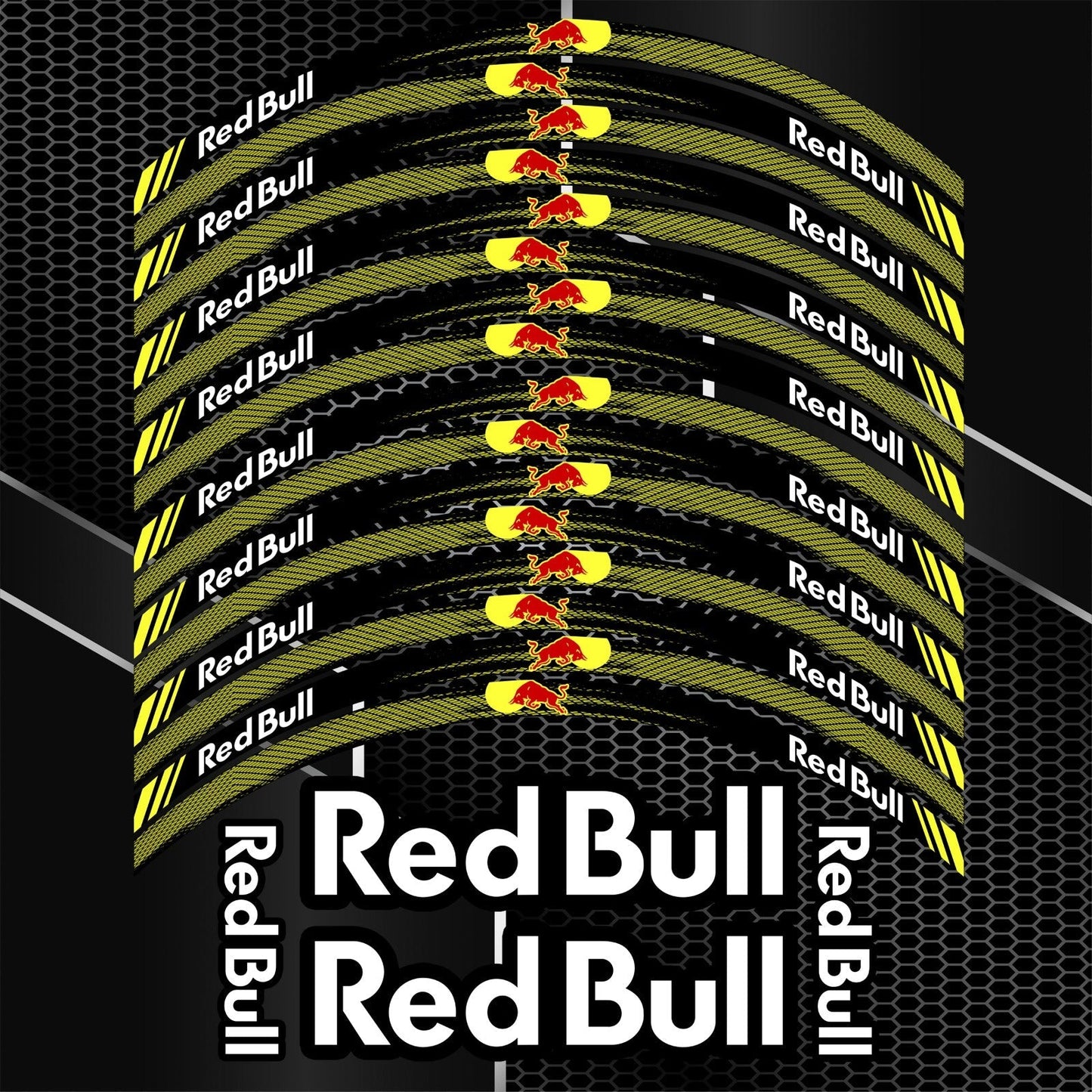 RedBull ratlankių lipdukų rinkinys Honda, Yamaha ir Kawasaki motociklams