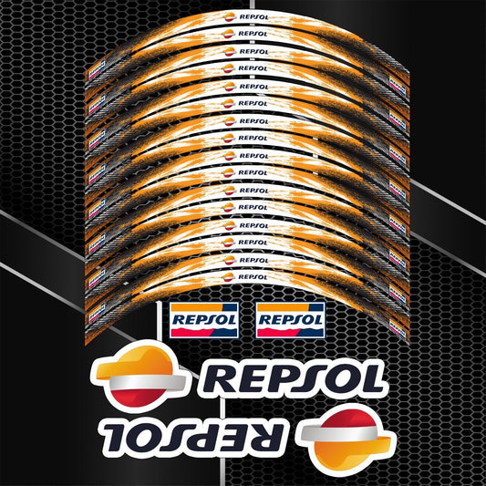Universalūs REPSOL MotoGP stiliaus ratlankių lipdukai – atsparūs ir lengvai klijuojami