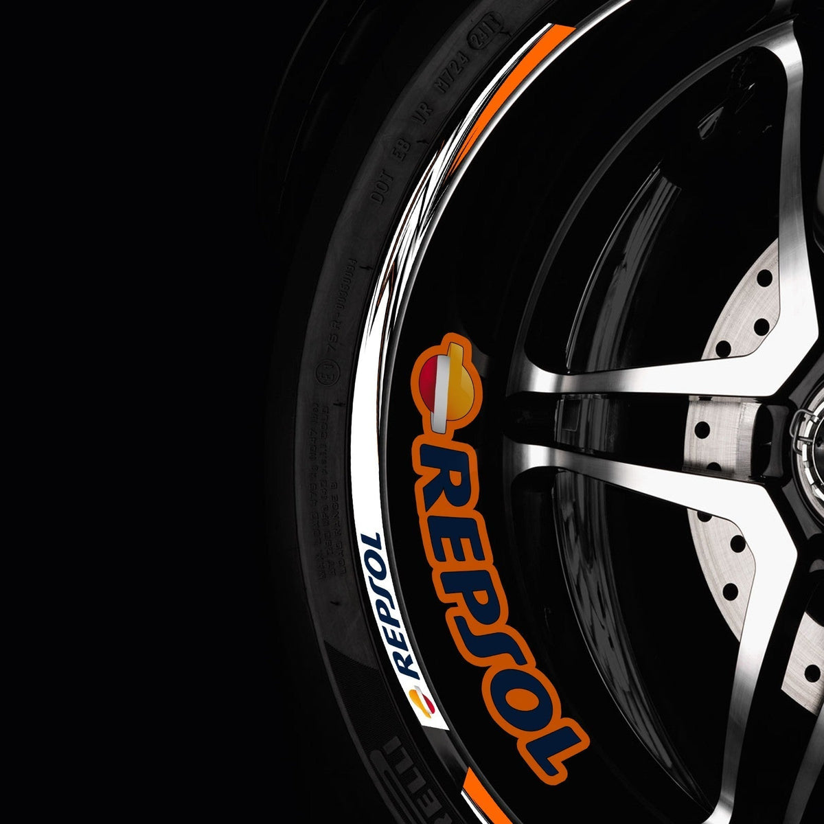 REPSOL MotoGP įkvėpti motociklo ratlankių lipdukai – atsparūs ir lengvai klijuojami
