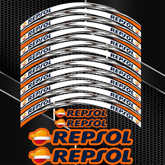 Sportinio stiliaus REPSOL ratlankių lipdukai 17 colių ratams – tinka Honda, Yamaha, Suzuki, BMW
