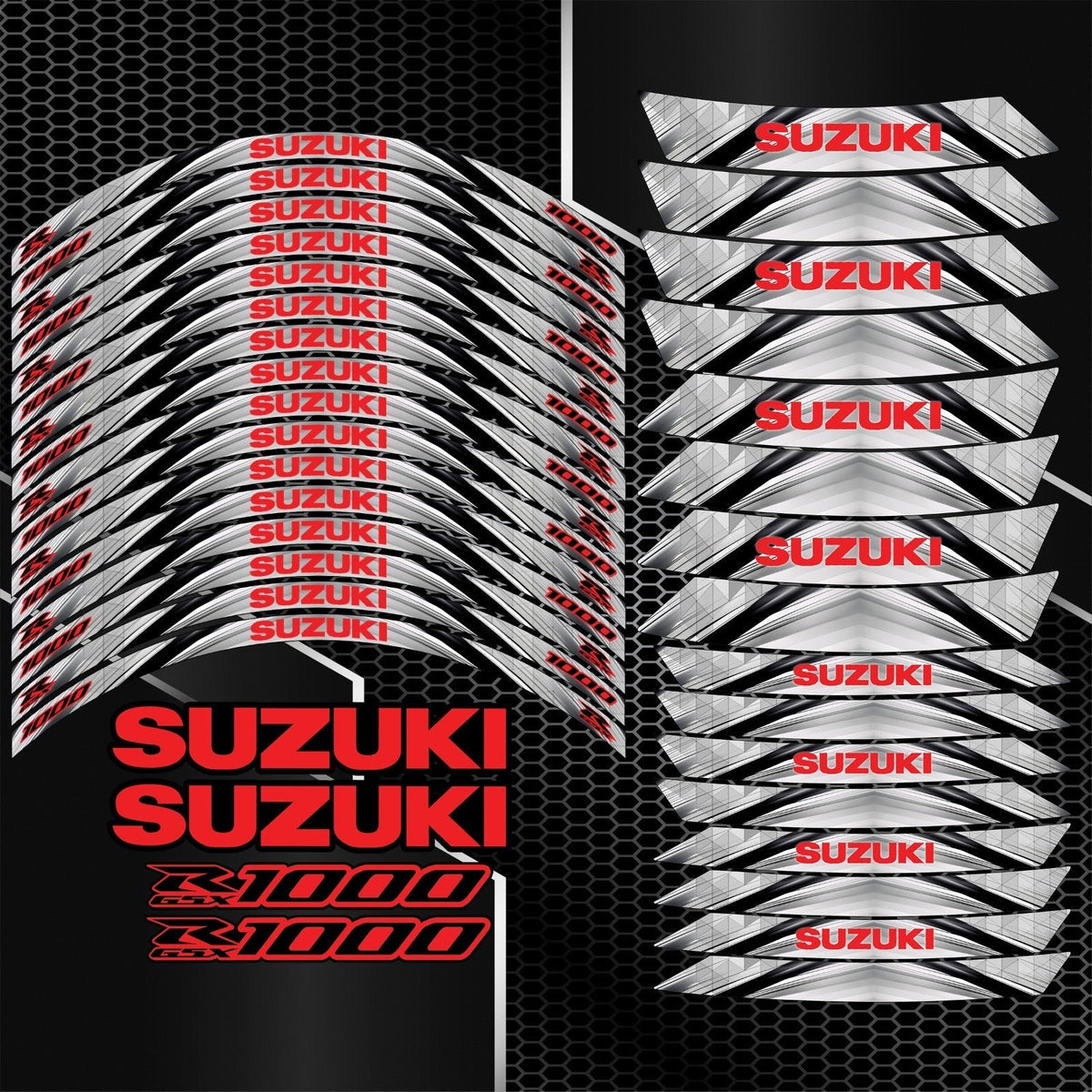 GSX-R1000 ratlankių lipdukai su vidinėmis juostelėmis ir logotipais