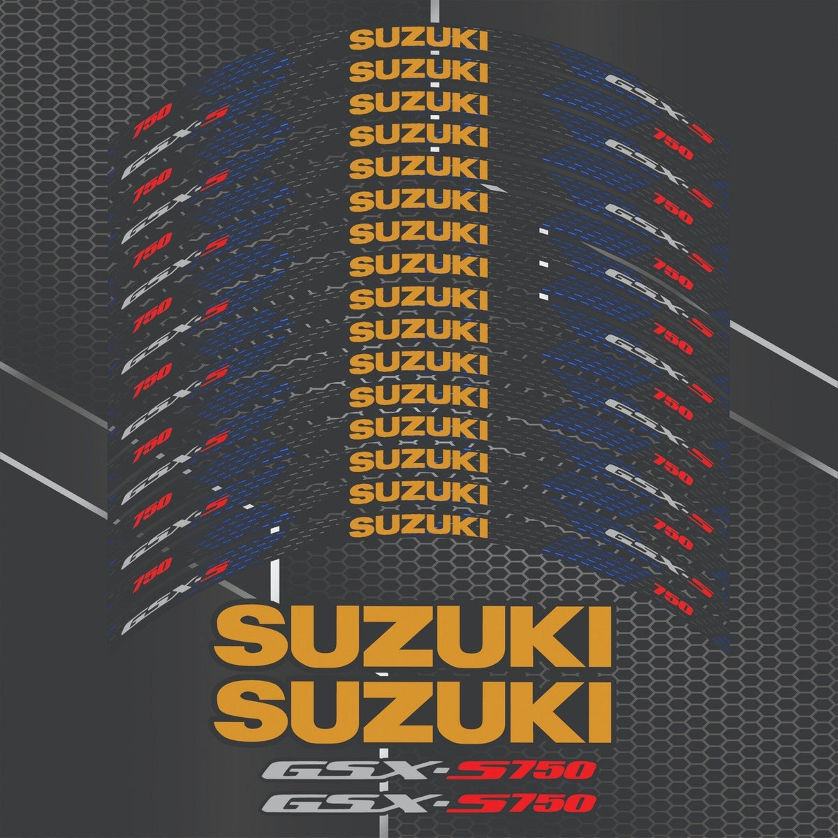 GSX-S750 ratlankių lipdukai mėlynos spalvos