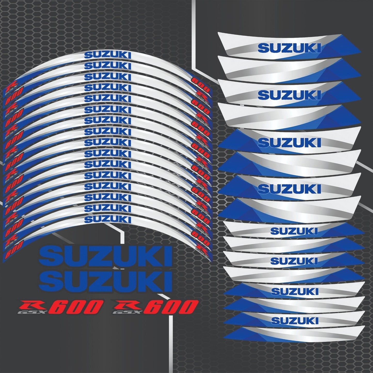 Suzuki GSX-R600 ratlankių lipdukai – kraštinės ir vidinės juostelės