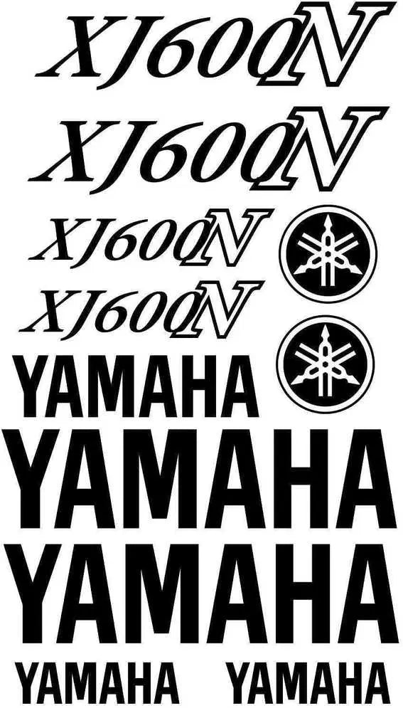 Yamaha XJ600N lipdukai su prekės ženklo logotipais baltame fone