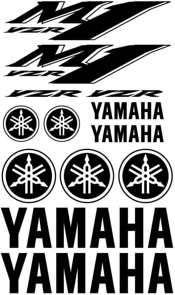 Yamaha logotipų ir prekės ženklo elementų rinkinys baltame fone