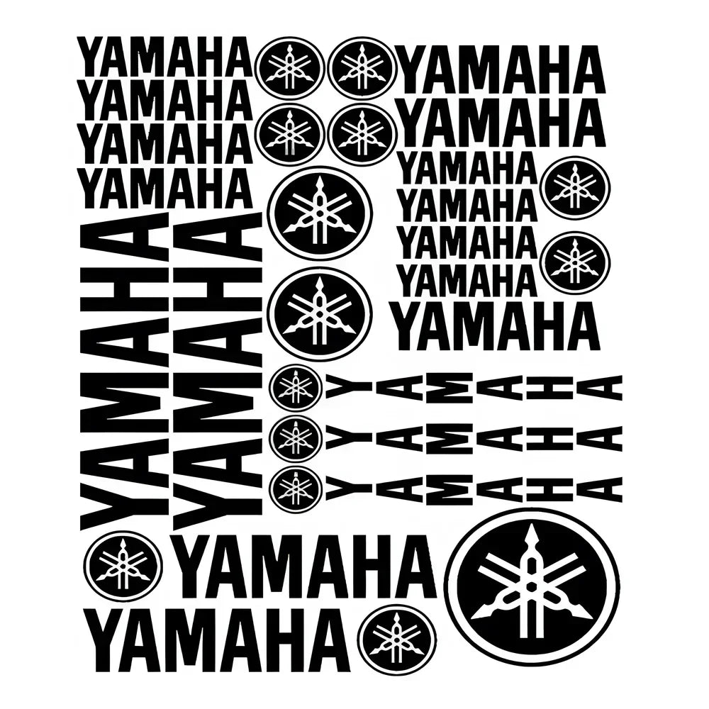 Yamaha logotipų ir teksto kolekcija baltame fone