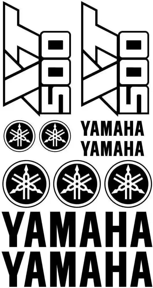 Yamaha logotipų ir prekės ženklo elementų rinkinys baltame fone