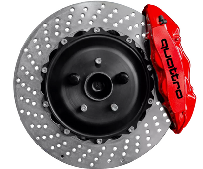 Audi Quattro stabdžių suportų lipdukai, raudoni, 6 vnt., pritvirtinti prie suportų