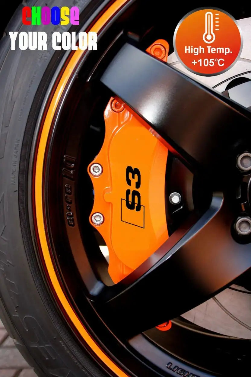 Audi S3 stabdžių suportų lipdukai, raudoni, 6 vnt., pritvirtinti ant suportų