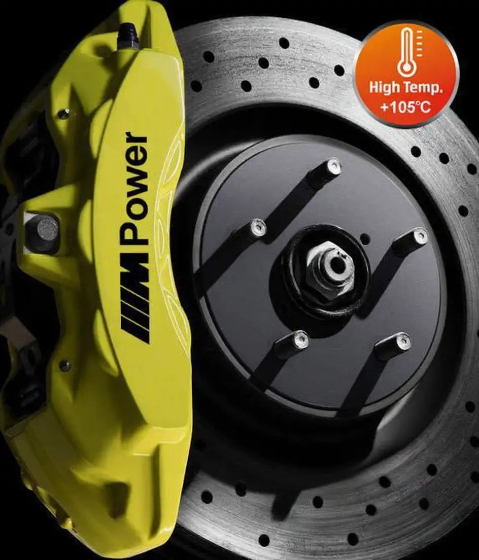 BMW M Power stabdžių suportų lipdukai, raudoni, 6 vnt., pritvirtinti ant suportų