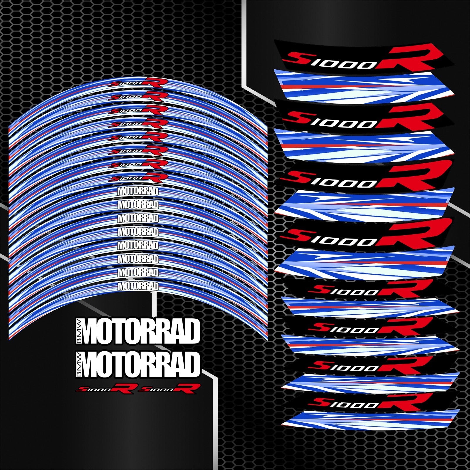 BMW S1000R M Sport Performance lipdukų rinkinys – detalus priartinimas