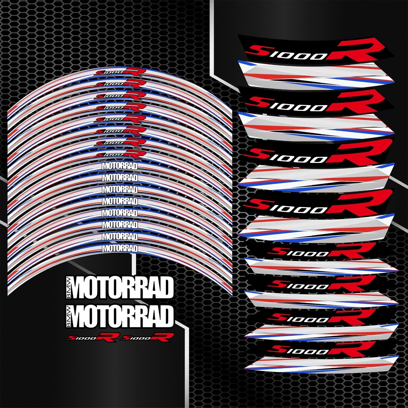 BMW S1000R pilkos spalvos ratlankių lipdukai – detalus priartinimas