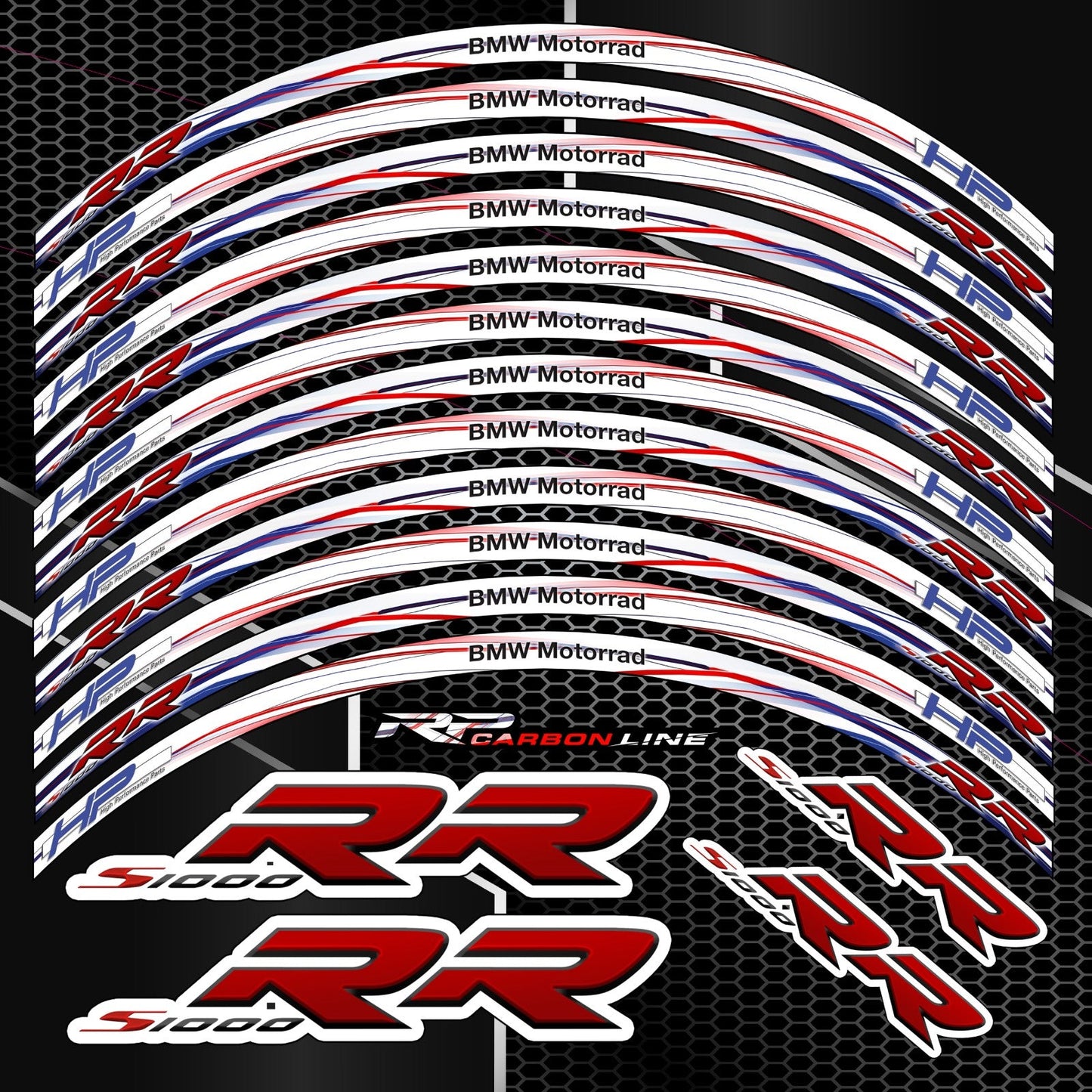 BMW S1000RR HP M Sport lipdukų detalės iš arti