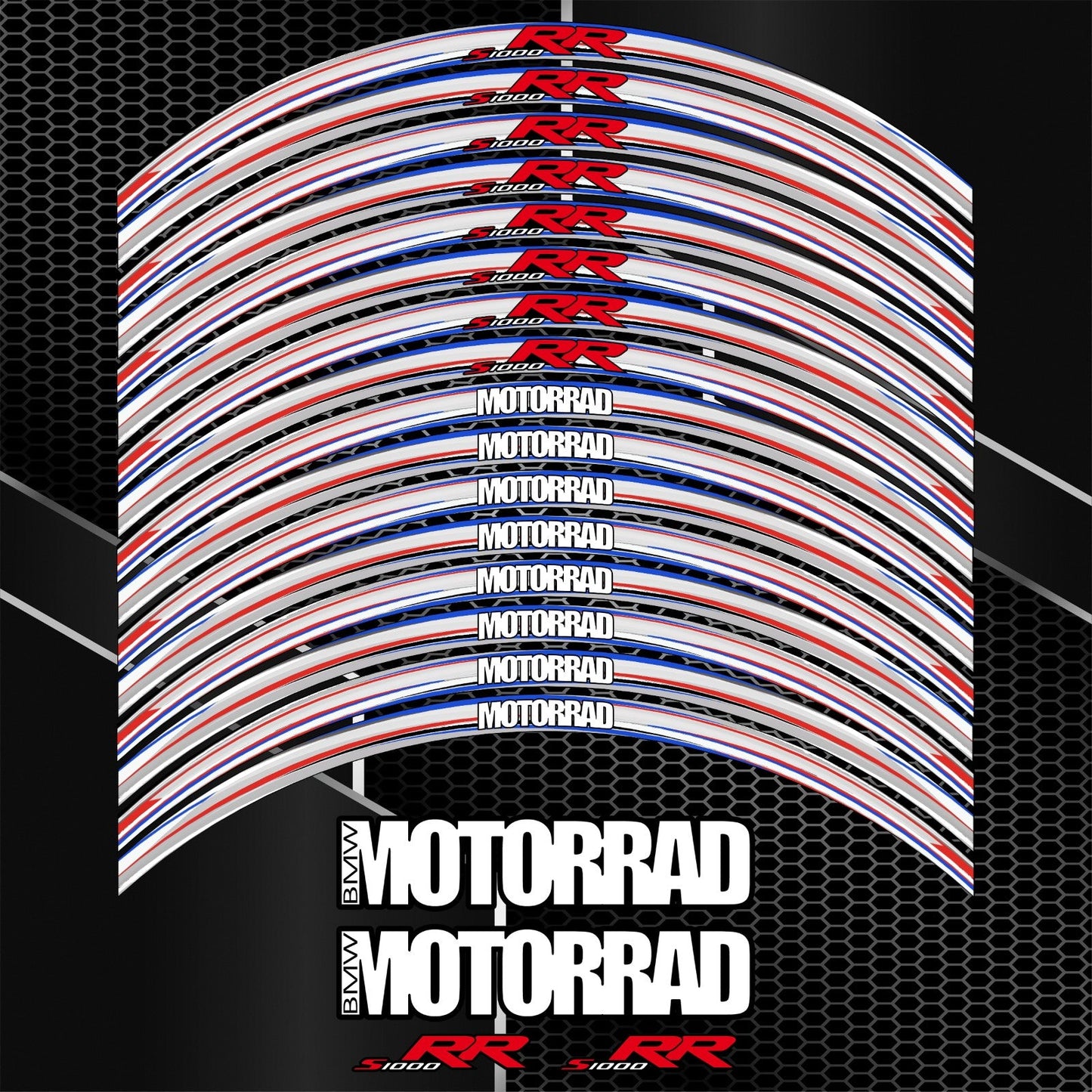 BMW S1000RR pilkos spalvos M Sport ratlankių lipdukų dizainas