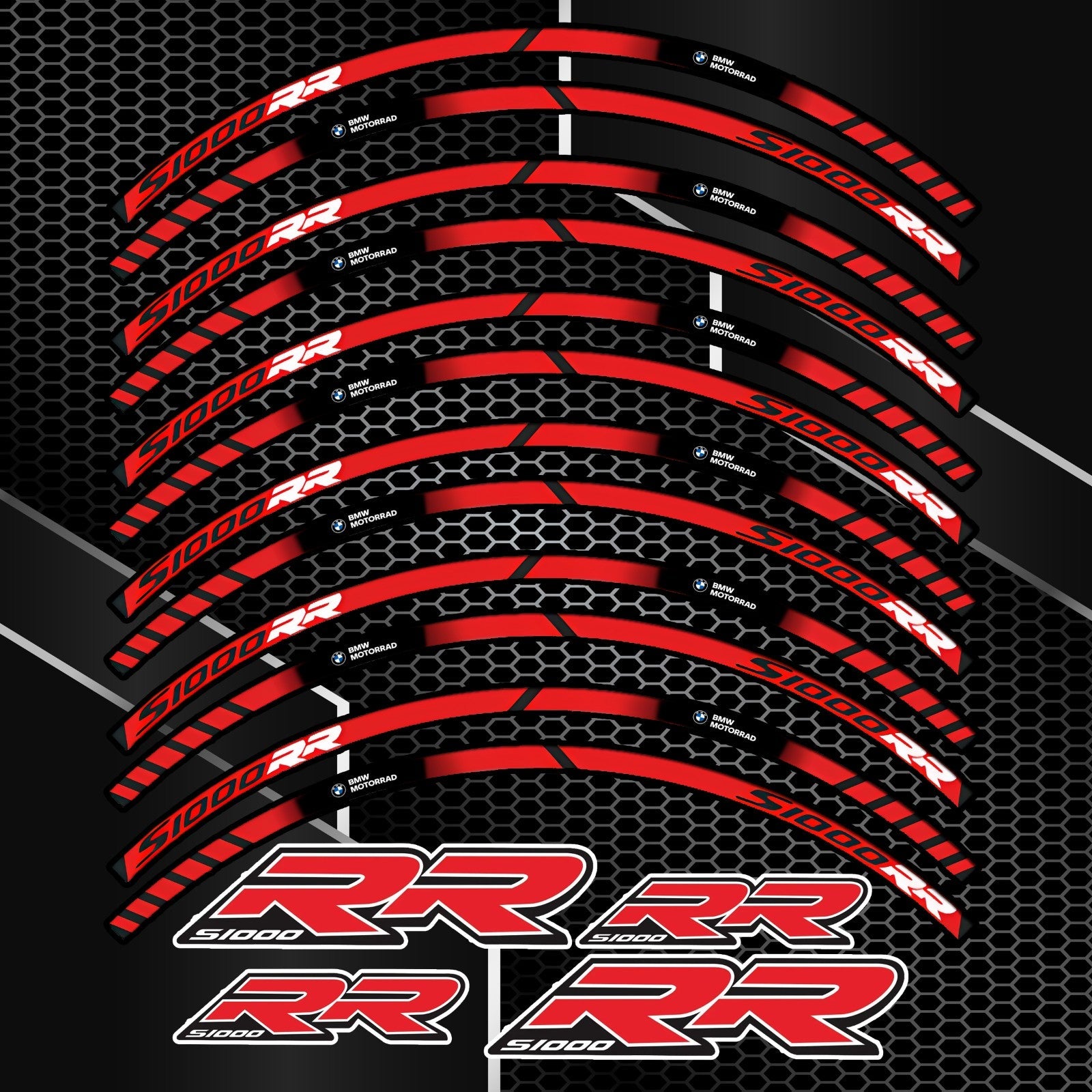 BMW S1000RR lipdukų komplektas – sportinis dizainas juodiems ratlankiams