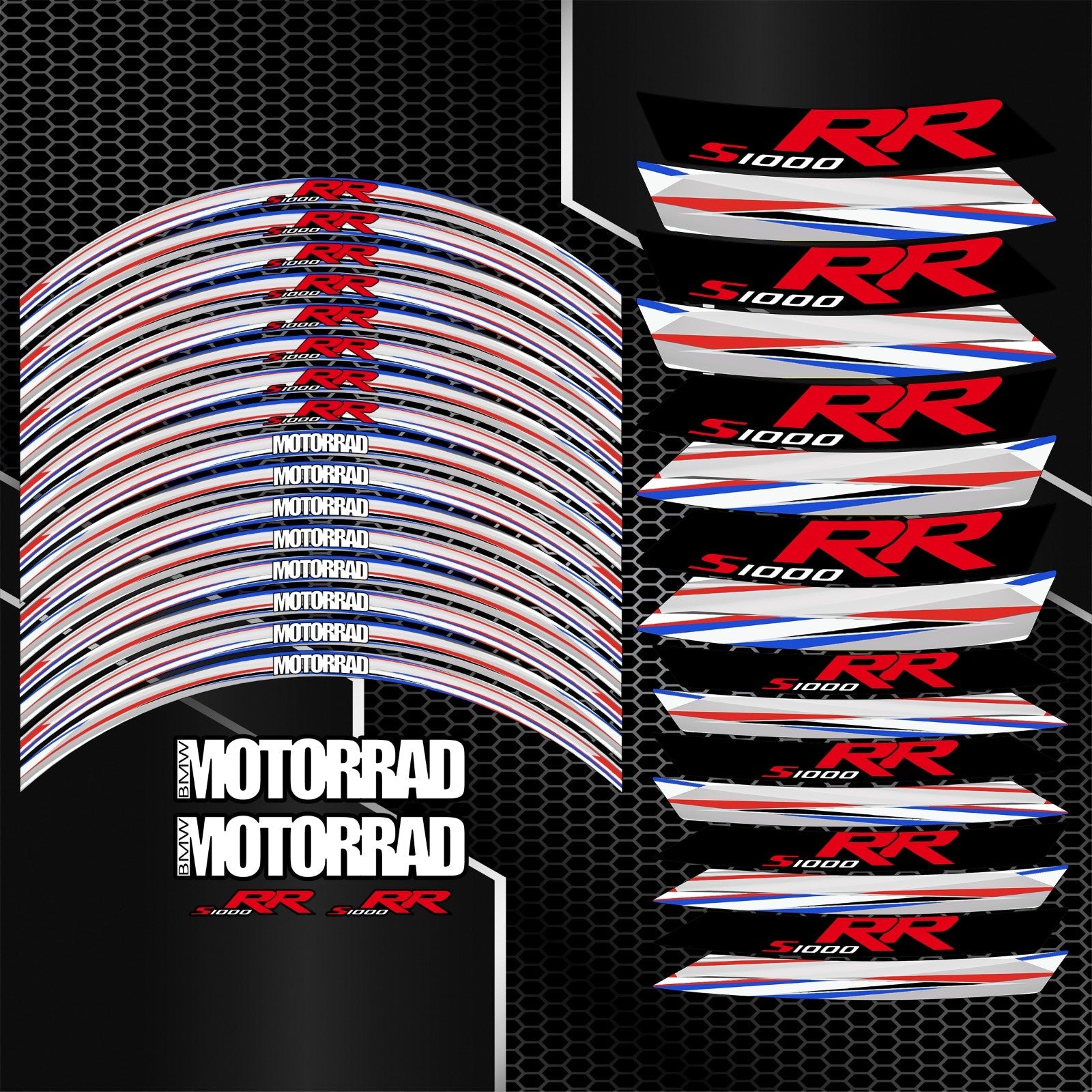 BMW S1000RR pilkos spalvos M Sport ratlankių lipdukų dizainas