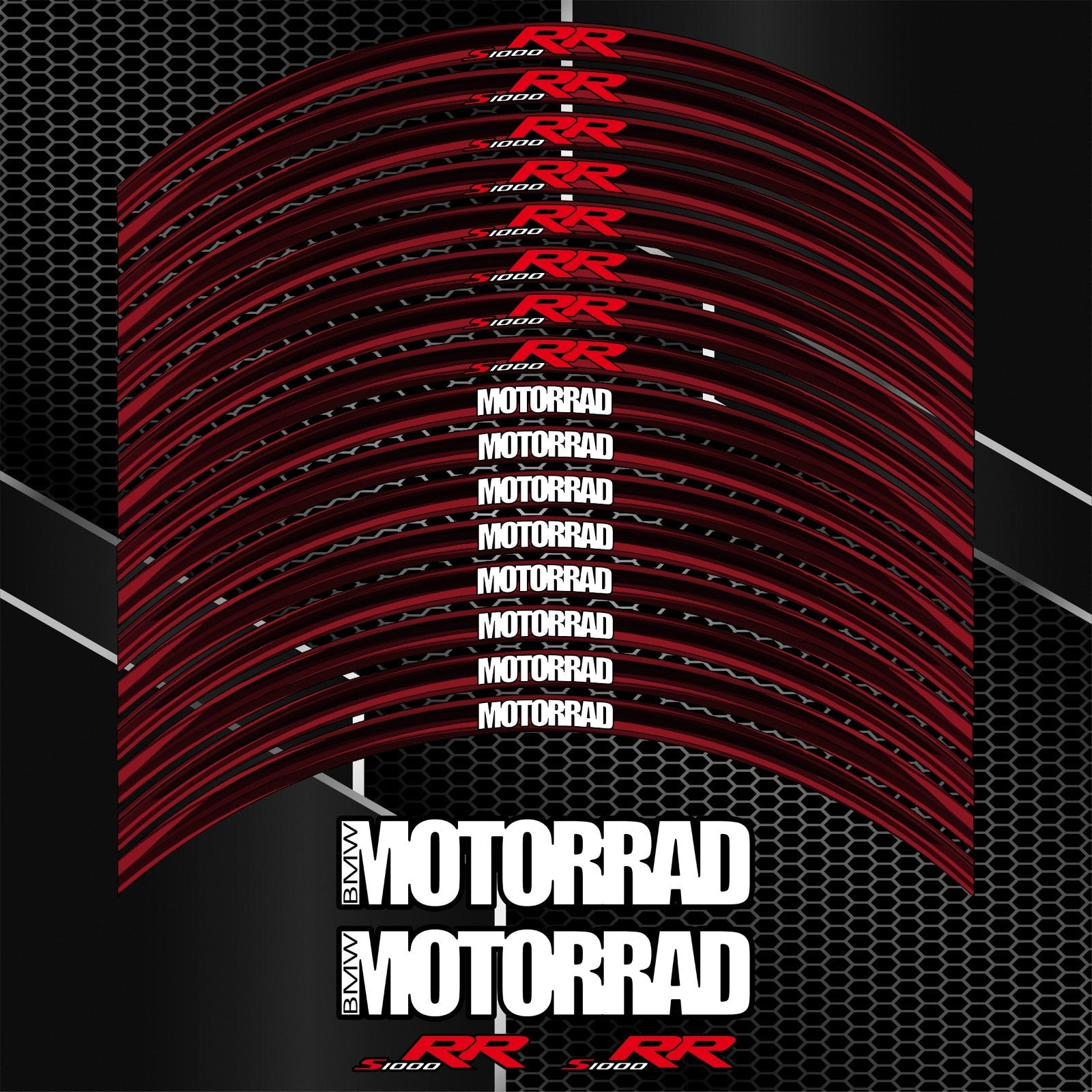 BMW S1000RR M Sport juodos ir raudonos spalvų ratlankių lipdukų dizainas