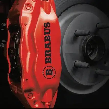 Brabus stabdžių suportų lipdukai Mercedes, raudoni, 6 vnt., pritvirtinti ant suportų
