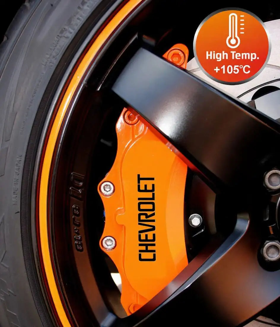 Chevrolet stabdžių suportų lipdukai, raudoni, 6 vnt., pritvirtinti ant suportų