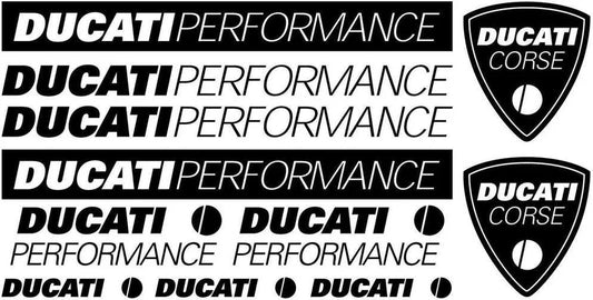 Ducati Performance ir Ducati Corse logotipai ir tekstas baltame fone