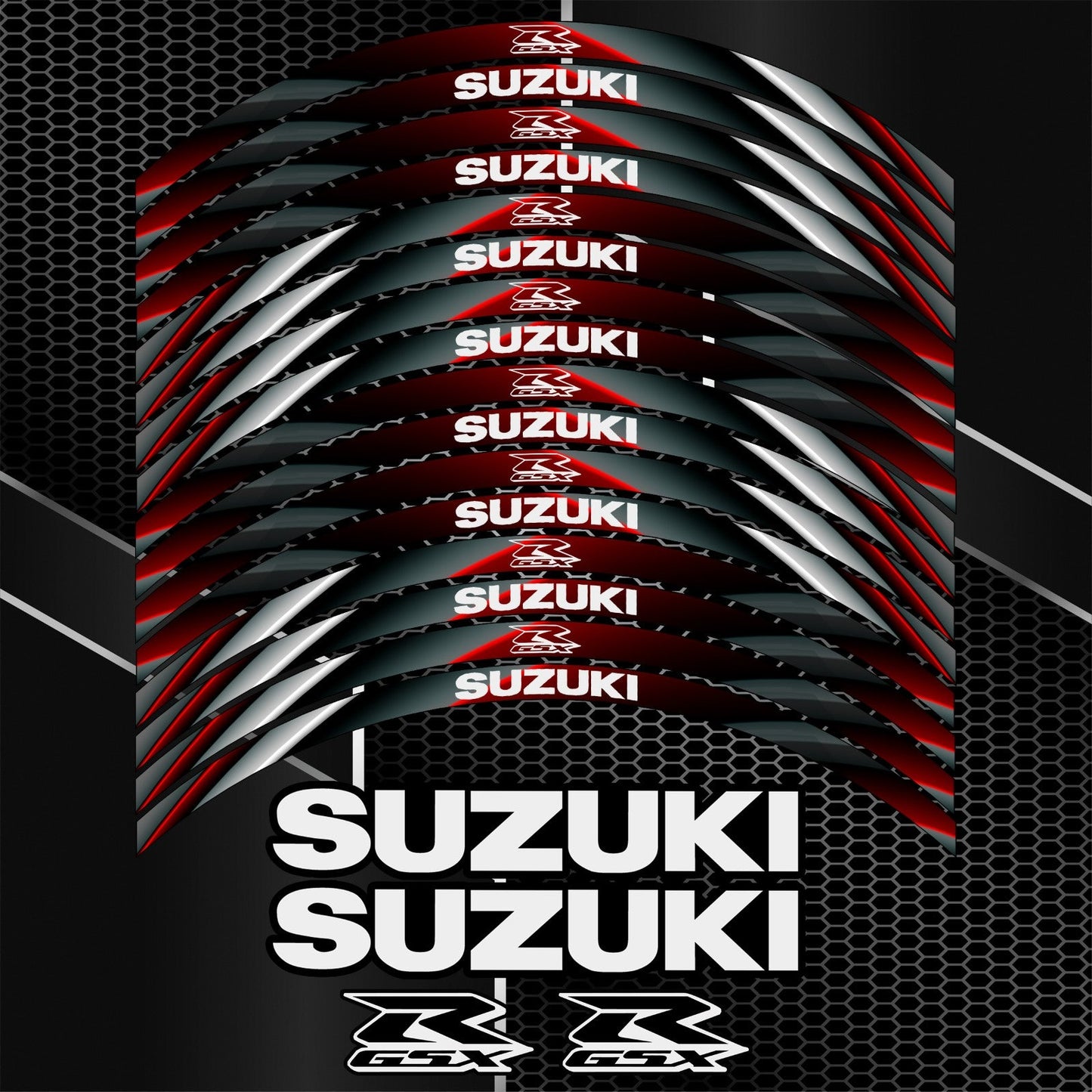 Suzuki GSX-R600, 750, 1000 ratlankių lipdukų komplektas