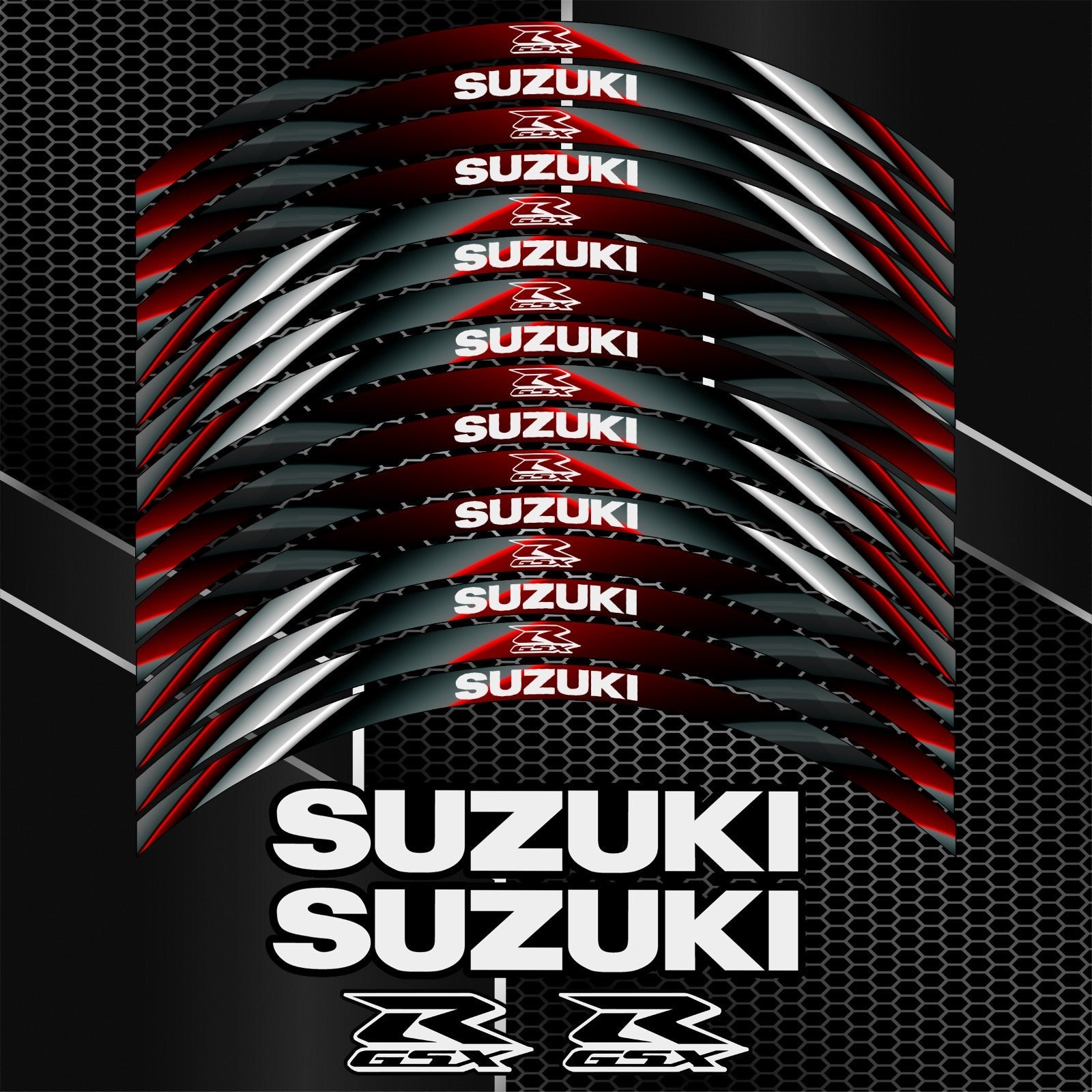 Suzuki GSX-R600, 750, 1000 ratlankių lipdukų komplektas