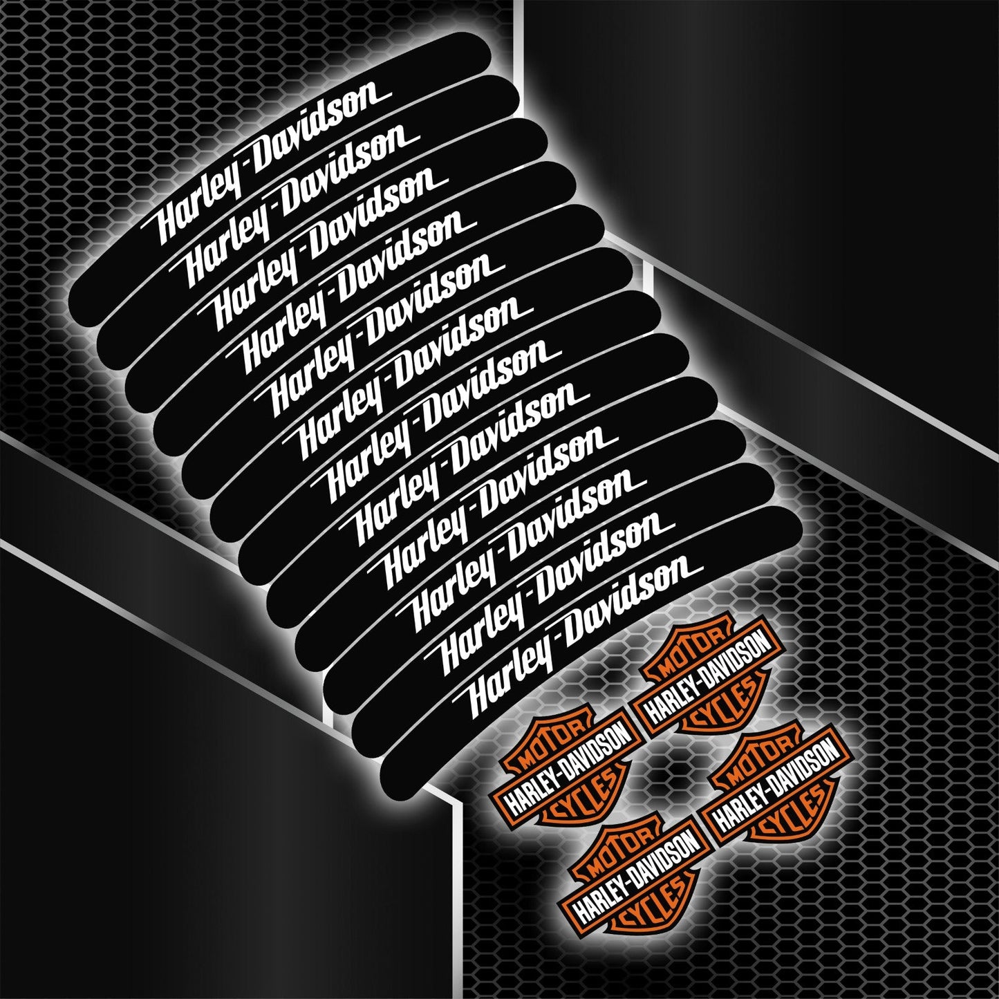 Harley-Davidson motociklas su juodomis ratlankių juostelėmis