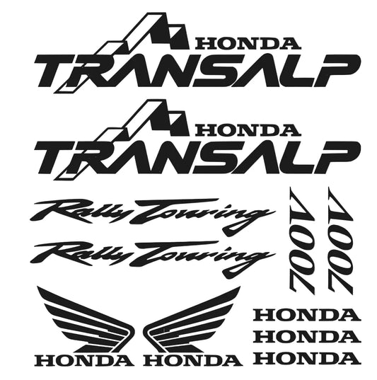 Honda Transalp lipdukų rinkinys pilkame fone