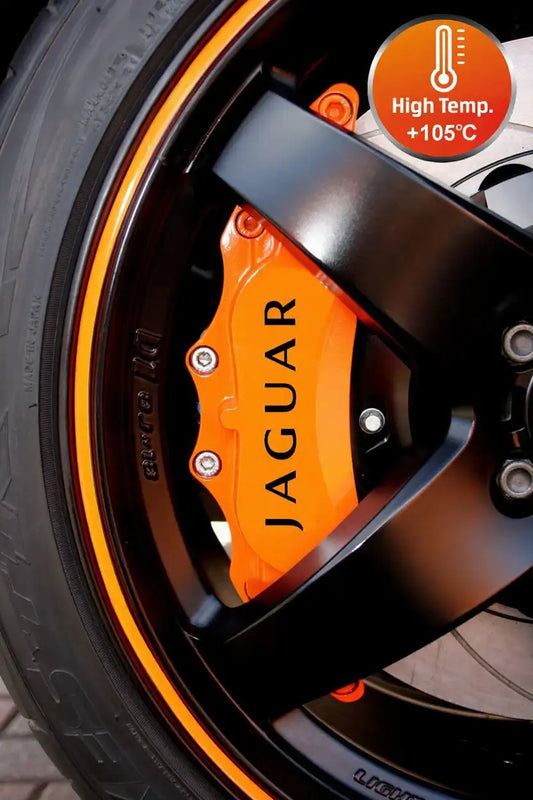 Jaguar stabdžių suportų lipdukai, raudoni, 6 vnt., pritvirtinti ant suportų