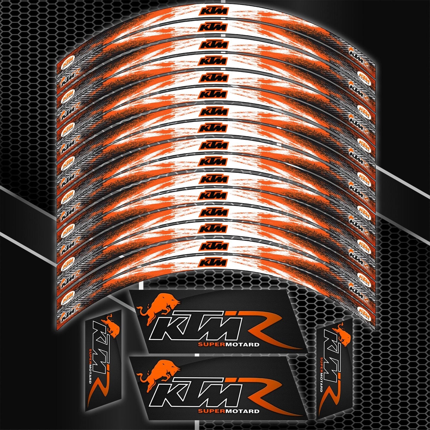 Juodi KTM Super Duke / RC ratlankių lipdukai – sportinis dizainas