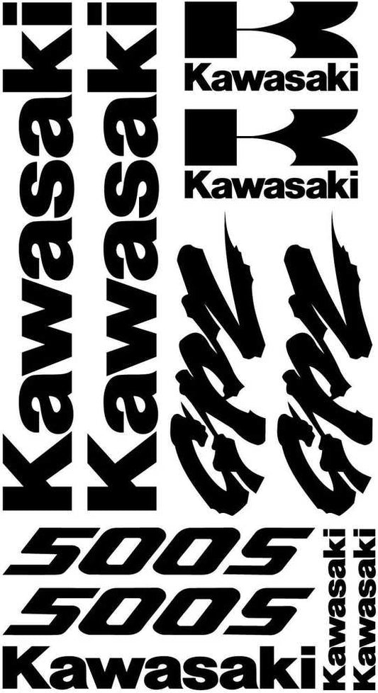 Kawasaki logotipų ir teksto kolekcija juodame fone