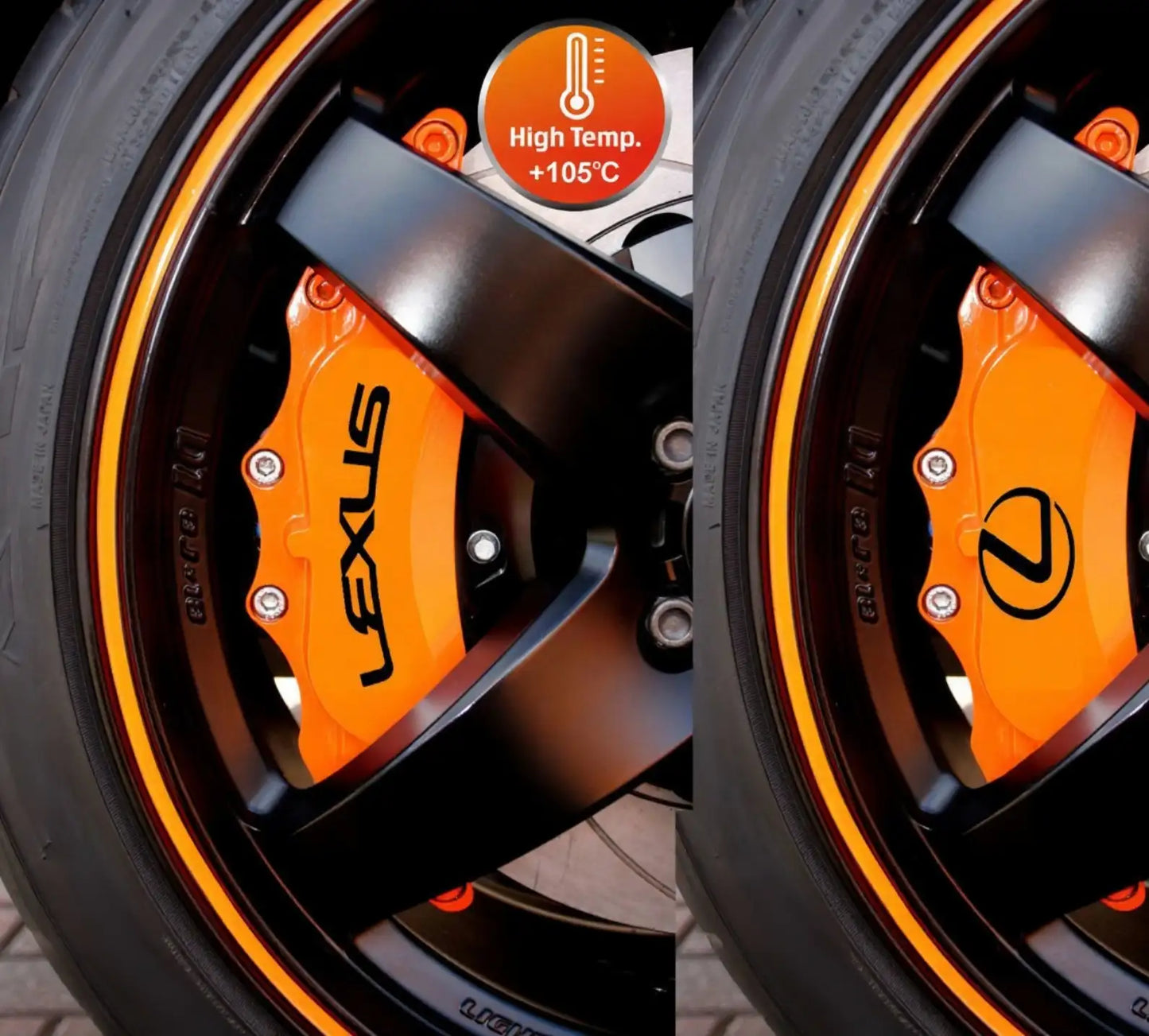 Lexus stabdžių suportų lipdukai, raudoni, 6 vnt., pritvirtinti prie suportų