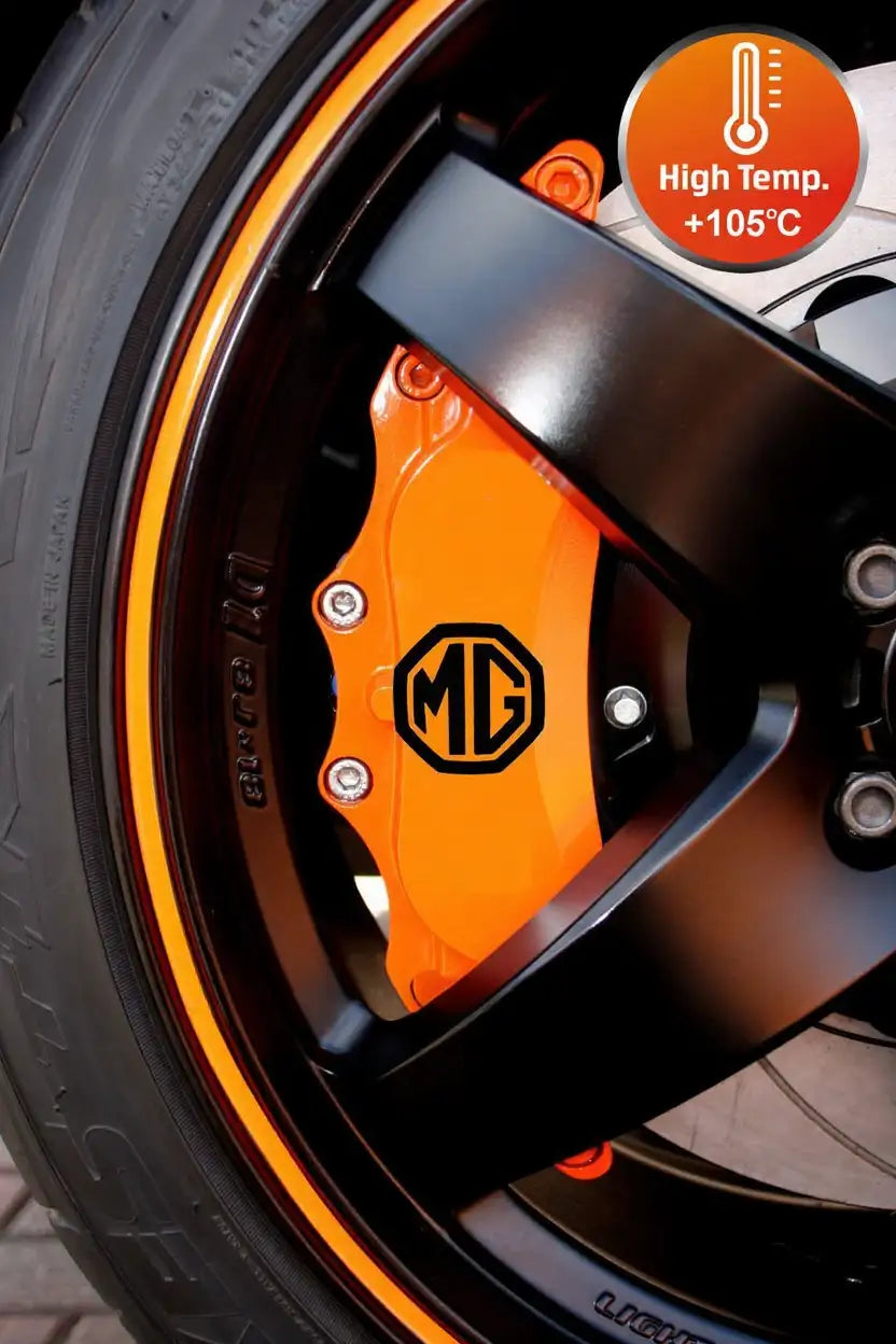 MG stabdžių suportų lipdukai, raudoni, 6 vnt., pritvirtinti ant suportų