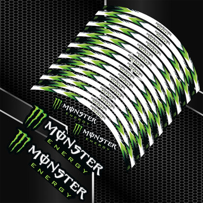 Monster Energy universalūs ratlankių lipdukai Kawasaki, BMW ir Yamaha motociklams