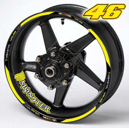 Monster VR46 motociklo ratlankių lipdukai – universalus 22vnt komplektas