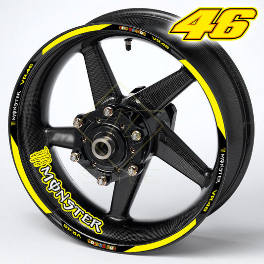 Monster VR46 motociklo ratlankių lipdukai – universalus 22vnt komplektas