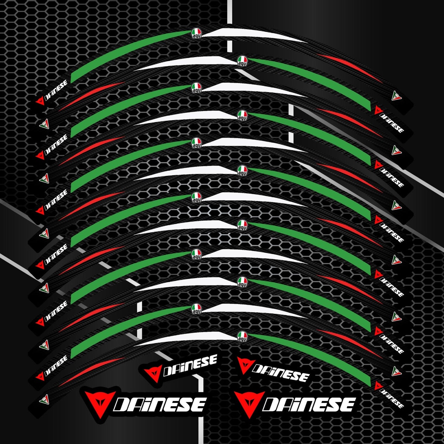 Juodi R17 lipdukai motociklo ratlankiams – universalus dizainas