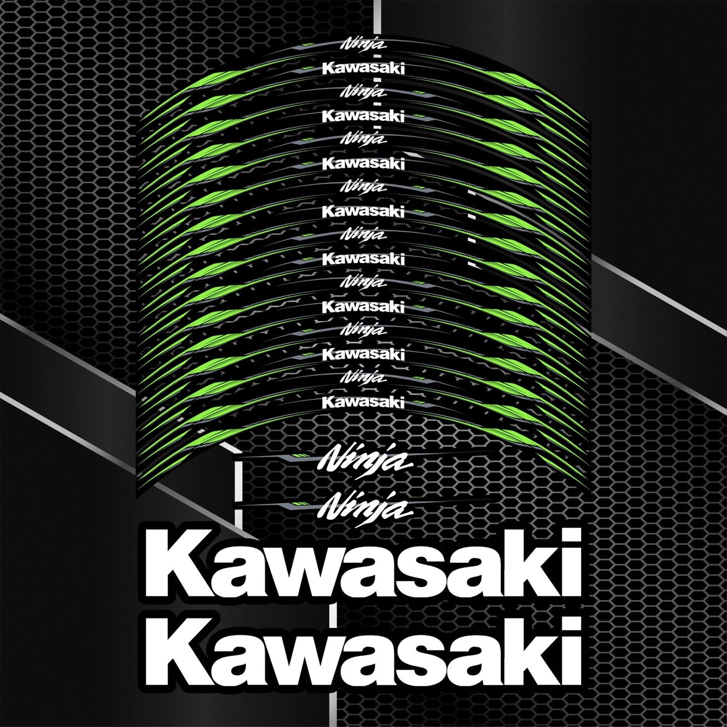 Juodi ratlankių lipdukai Kawasaki NINJA H2, ZX, 636 motociklams