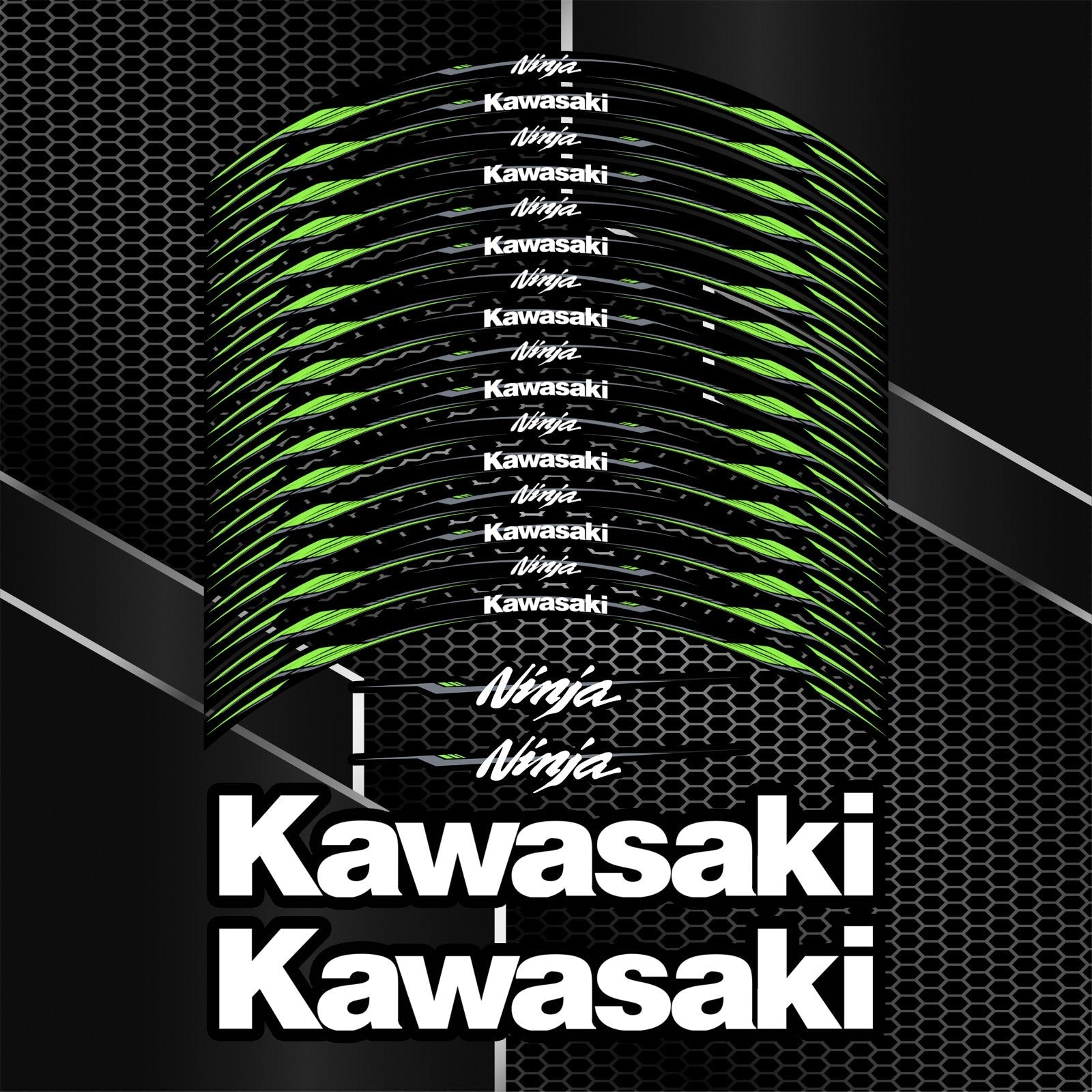 Juodi ratlankių lipdukai Kawasaki NINJA H2, ZX, 636 motociklams