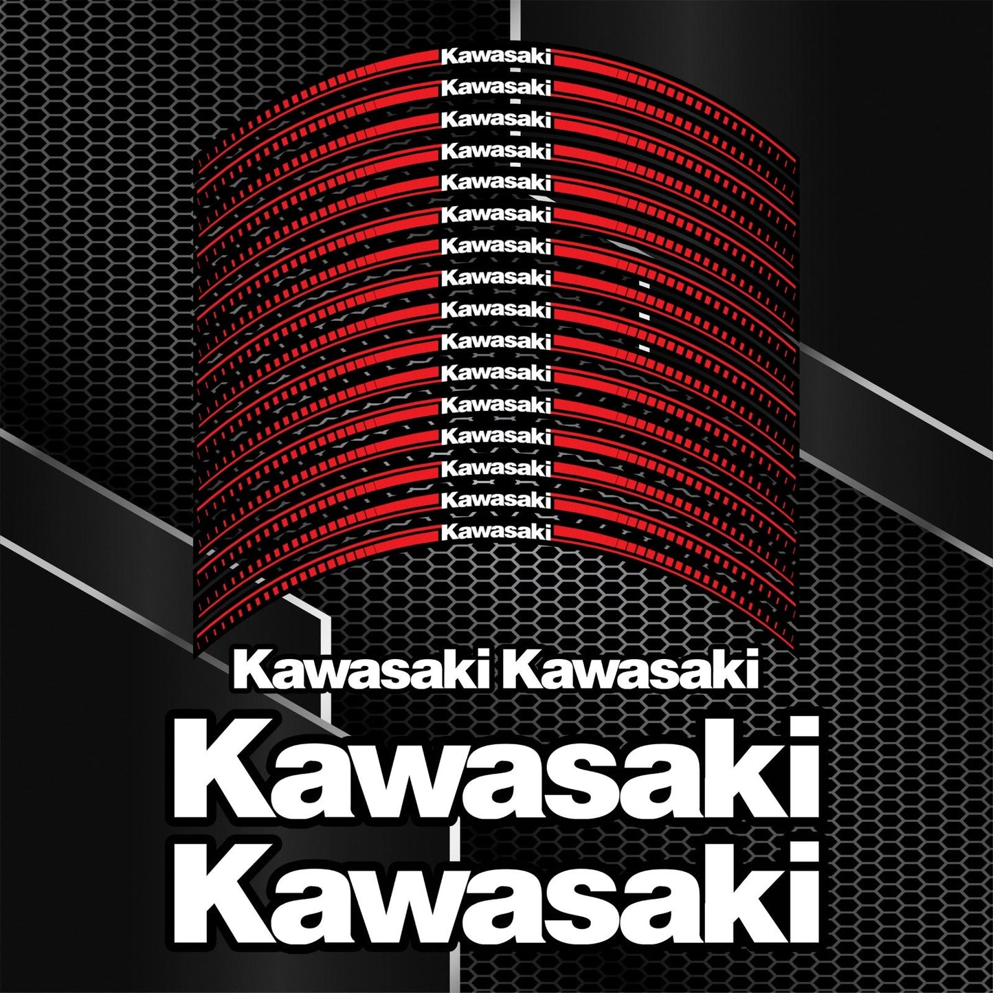 Universalūs Kawasaki NINJA H2, Z, Versys, KLX ratlankių lipdukai su juodu fonu