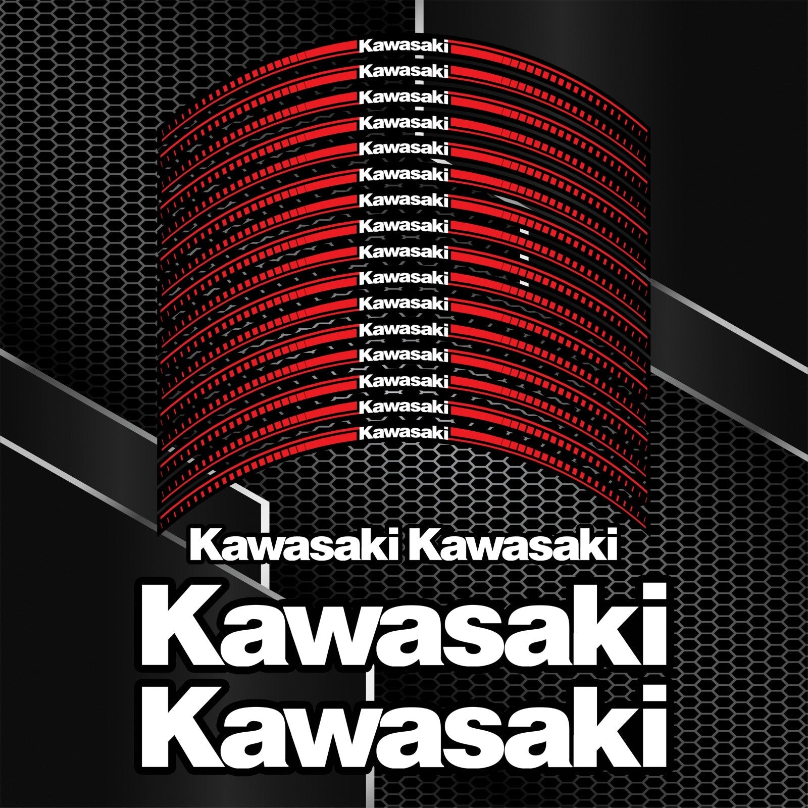 Universalūs Kawasaki NINJA H2, Z, Versys, KLX ratlankių lipdukai su juodu fonu